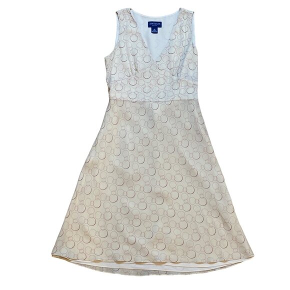 Y2K Ann Taylor Silk Beige & Red Circle Print Sleeveless Dress With Tie Waist Siz - Picture 1 of 7